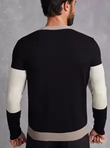 Manfinity VCAY Suéter de manga larga con estampado de letras y bloques de color divertido y colorido para hombre, para salir, invierno - Multicolor - Ver 6