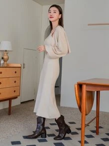 DAZY Vestido de tirantes unicolor & Abrigo de hombros caídos - Albaricoque - Ver 11