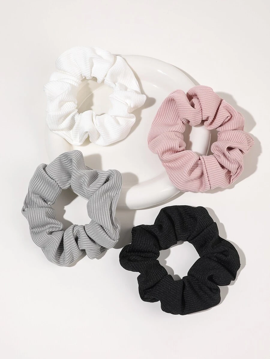 4个装简约纯色发圈，休闲粉色配饰发圈，可扎马尾辫 - 彩色 - 查看 1