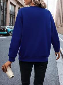 SHEIN LUNE 愛心和標語圖案加絨內裏套頭衫 - 寶藍色 - 查看 2