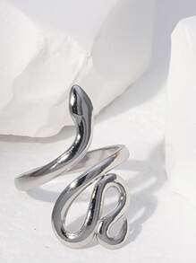 Nooxian Snake Design Cuff Ring - Silver - View 3