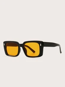 1pc Unisex Square Fashion Sunglasses, Suitable For Outdoor Wear, Travel, Summer Accessory, Sports Style, Driving, Holiday Outfit, Beach, Music Festival, Vacation, Family Outing, UV Protection, Golf, Hiking, Elegant Decoration, Street Style Accessory, Holiday Atmosphere, Sports, Party, Outdoor Activities, Street Style, Fishing, Outdoor Activities, Vacation, Sun Protection, Holiday - Yellow - View 1