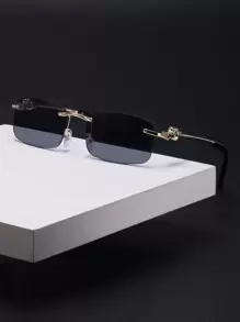 1pair Men's Metal Frameless Rectangular Fashion Fashion Glasses Beach Accessories Glasses Shades For Summer Beach Vacation,Outdoor,Travel - Grey - View 1