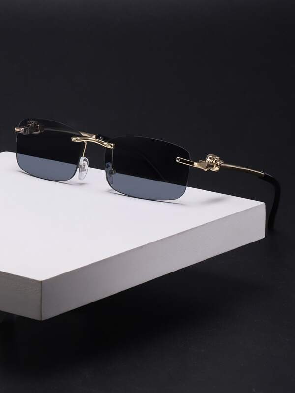 1pair Men's Metal Frameless Rectangular Fashion Fashion Glasses Beach Accessories Glasses Shades For Summer Beach Vacation,Outdoor,Travel