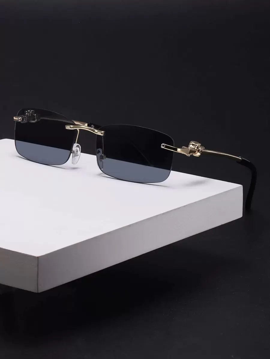 1pair Men's Metal Frameless Rectangular Fashion Fashion Glasses Beach Accessories Glasses Shades For Summer Beach Vacation,Outdoor,Travel - Grey - View 1