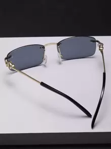 1pair Men's Metal Frameless Rectangular Fashion Fashion Glasses Beach Accessories Glasses Shades For Summer Beach Vacation,Outdoor,Travel - Grey - View 2