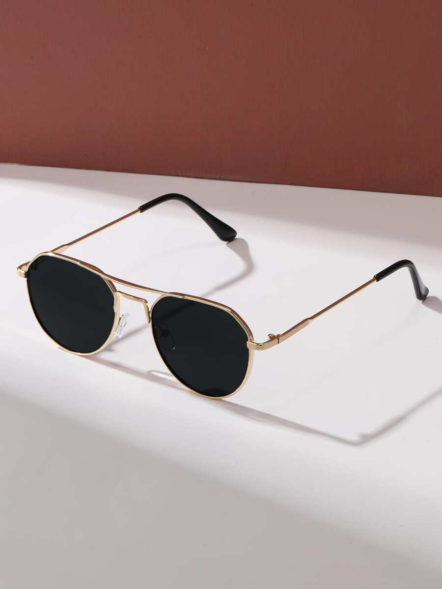 Vintage Pilot Style Metal Fashionable Fashion Glasses, Classic Design For Men And Women,Suitable For Outdoor, Travel, Beach, Vacation - Gold - View 1