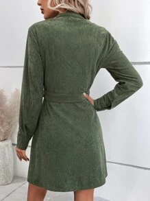 翻蓋口袋腰帶襯衫洋裝