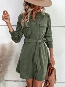 翻蓋口袋腰帶襯衫洋裝