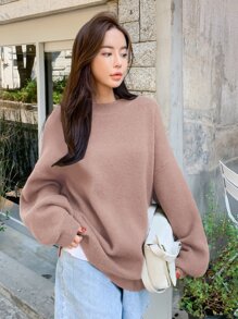 DAZY Solid Drop Shoulder Ribbed Knit Oversized Jumper - Dusty Pink - View 3