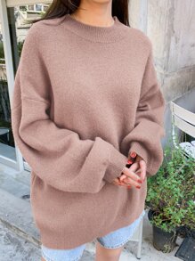 DAZY Solid Drop Shoulder Ribbed Knit Oversized Jumper - Dusty Pink - View 4