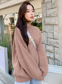 DAZY Solid Drop Shoulder Ribbed Knit Oversized Jumper - Dusty Pink - View 5