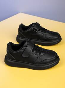 男孩極簡風格魔術貼跑步鞋 - 黑色 - 查看 5