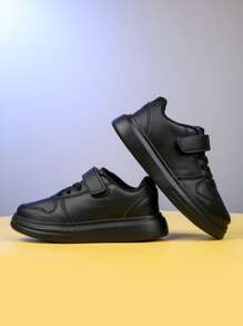 男孩極簡風格魔術貼跑步鞋 - 黑色 - 查看 2