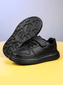 男孩極簡風格魔術貼跑步鞋 - 黑色 - 查看 4