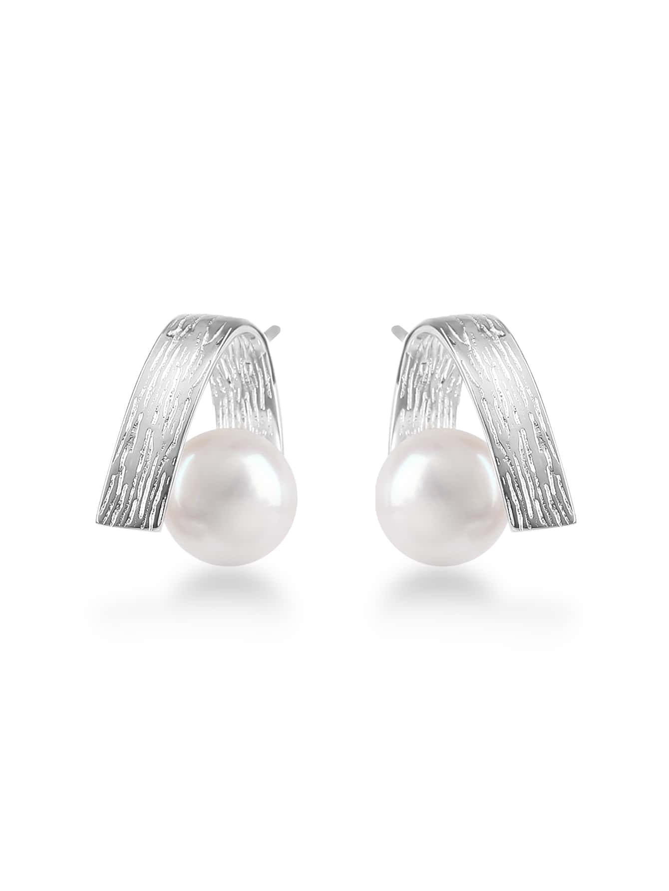 Hoa tai đinh tán bạc trang trí ngọc trai giả - Bạc - Xem 1