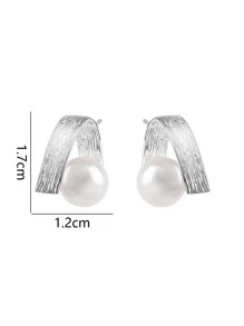 Hoa tai đinh tán bạc trang trí ngọc trai giả - Bạc - Xem 3