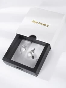 Hoa tai đinh tán bạc trang trí ngọc trai giả - Bạc - Xem 4