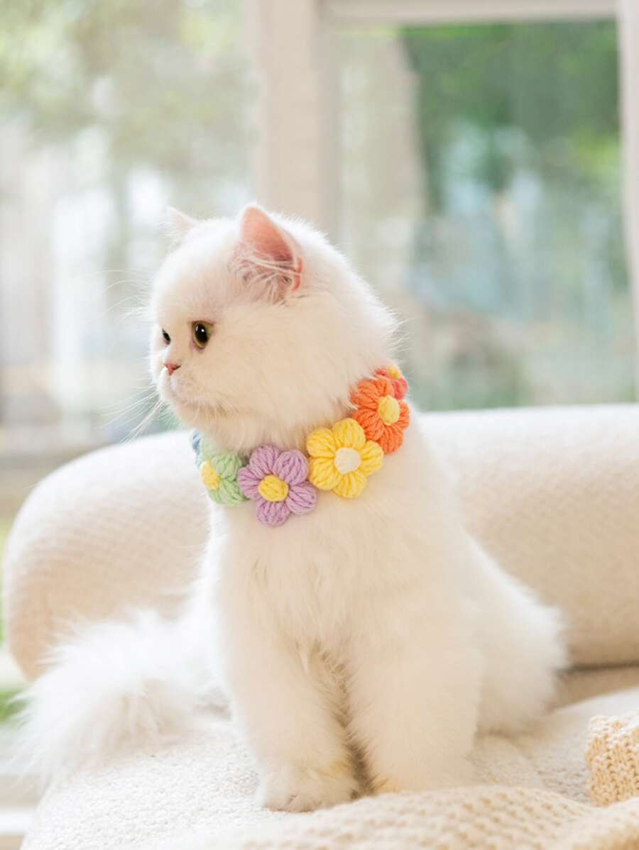 1pc Random Color Flower Decor Pet Necklace - Multicolor - View 1