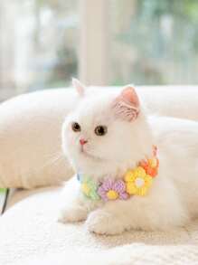 1pc Random Color Flower Decor Pet Necklace - Multicolor - View 2
