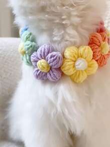 1pc Random Color Flower Decor Pet Necklace - Multicolor - View 4