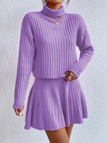 SHEIN Unity 高領落肩袖毛衣和針織裙 - 紫丁香色 - 查看 7