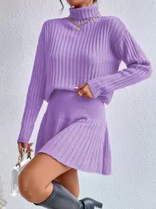 SHEIN Unity 高領落肩袖毛衣和針織裙 - 紫丁香色 - 查看 8