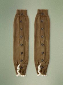 ROMWE Fairycore 紐扣裝飾蕾絲邊腿部保暖套