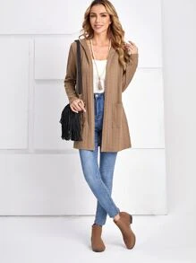 EMERY ROSE Abrigo con capucha y bolsillos dobles para otoño/invierno - Marrón - Ver 4