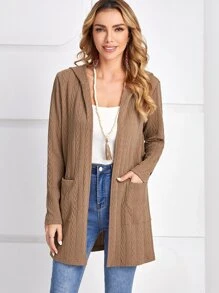 EMERY ROSE Abrigo con capucha y bolsillos dobles para otoño/invierno - Marrón - Ver 6