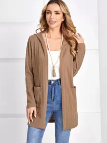 EMERY ROSE Abrigo con capucha y bolsillos dobles para otoño/invierno - Marrón - Ver 1