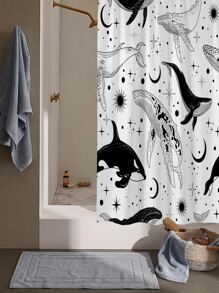 1入組裝滌綸浴簾鯨魚圖案防水浴簾內襯 - 黑與白 - 查看 4