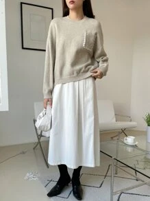 DAZY Jersey con parche con bolsillo de hombros caídos - Beis - Ver 3