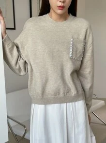 DAZY Jersey con parche con bolsillo de hombros caídos - Beis - Ver 4