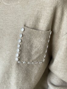 DAZY Jersey con parche con bolsillo de hombros caídos - Beis - Ver 5