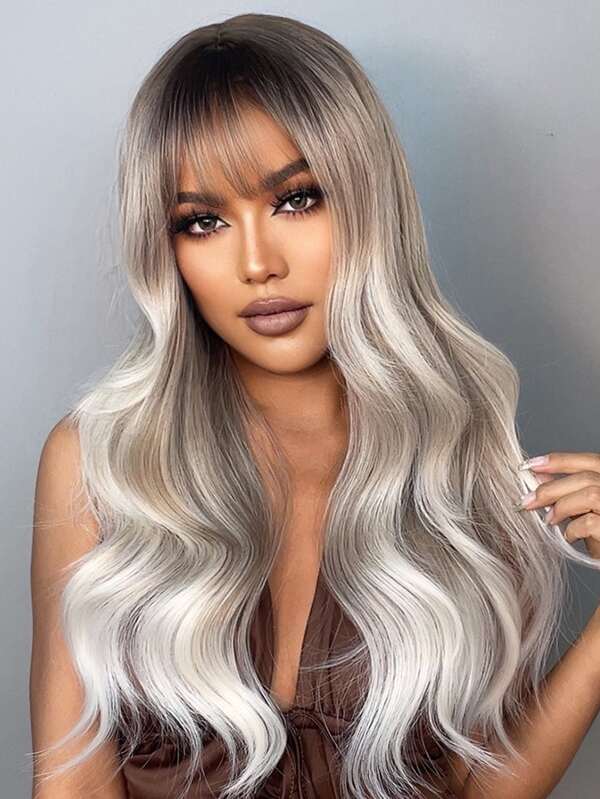 HAIRCUBE Women Wigs 22 Inch Ombre Gray Brown Multicolor Long Curly