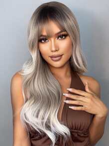Pelucas sintéticas HAIRCUBE de 22 pulgadas para mujer, color gris marrón ombre con múltiples colores, rizado largo con flequillo, elegante para uso diario - Multicolor - Ver 4