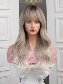 Pelucas sintéticas HAIRCUBE de 22 pulgadas para mujer, color gris marrón ombre con múltiples colores, rizado largo con flequillo, elegante para uso diario - Multicolor - Ver 5