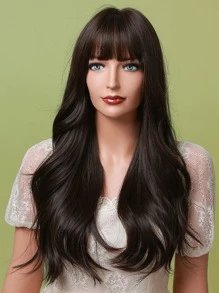 HAIRCUBE HAIRCUBE 26 Inch Dark Brown Synthetic Wigs for Women, Long Curly Wig with Bangs, Natural Looking Wigs Daily Use