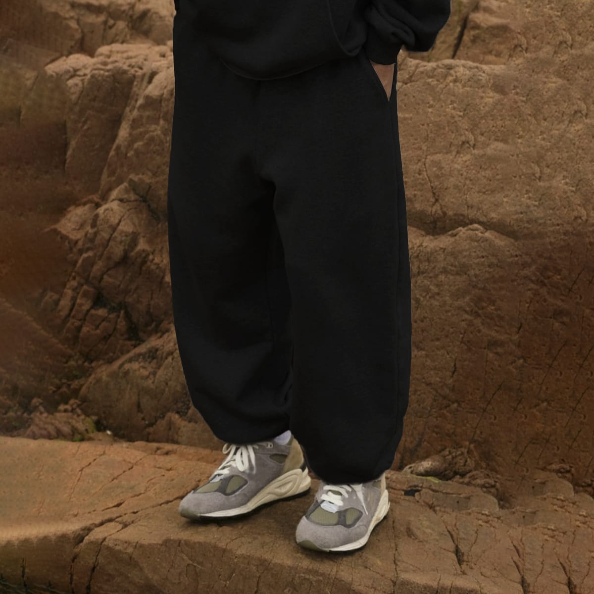 Pantalones de chándal holgados para hombre con bolsillo en diagonal de unicolor