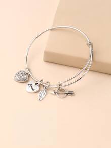 Heart Charm Bangle - Silver - View 1