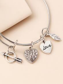 Heart Charm Bangle - Silver - View 2