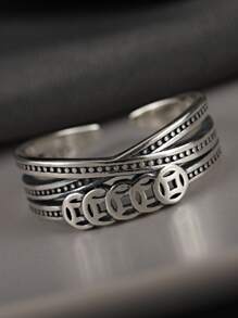 1 Pieza Anillo Para Hombre Con Diseño De Moneda Apto Para Uso Diario - Plata antigua - Ver 4