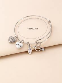 Heart Charm Bangle - Silver - View 3