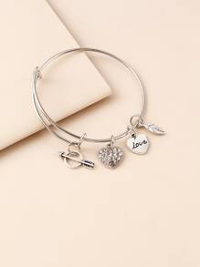 Heart Charm Bangle - Silver - View 4