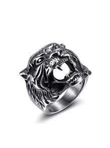 時尚流行男士老虎裝飾戒指合金，適合珠寶禮物和時尚外觀 - 復古銀色 - 查看 3