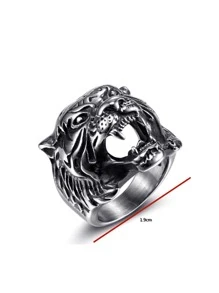 時尚流行男士老虎裝飾戒指合金，適合珠寶禮物和時尚外觀 - 復古銀色 - 查看 4