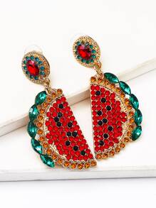Bông tai thả dưa hấu Rhinestone - Đỏ - Xem 1