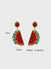Bông tai thả dưa hấu Rhinestone - Đỏ - Xem 3