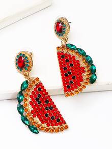 Bông tai thả dưa hấu Rhinestone - Đỏ - Xem 2